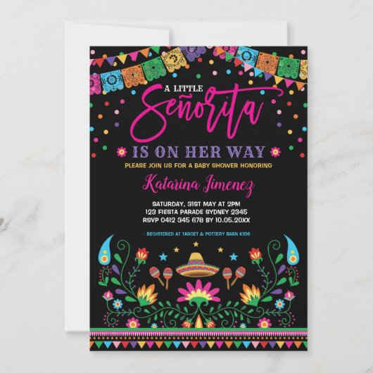 Senorita Fiesta Baby shower Mexicaanse Bloemen Kaart (Voorkant)