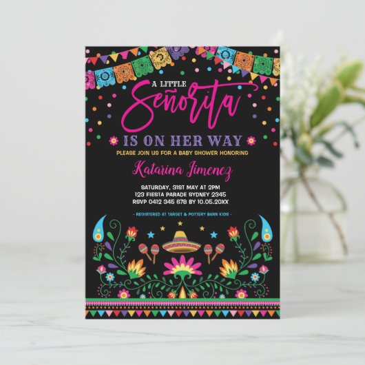 Senorita Fiesta Baby shower Mexicaanse Bloemen Kaart (Staand voorkant)