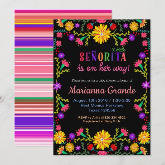 Senorita Fiesta Floral Baby shower Uitnodiging (Voorkant / Achterkant)