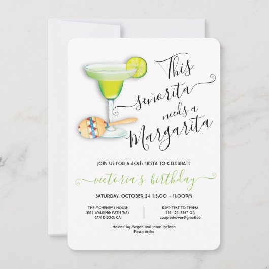 Señorita Margarita Mexican Fiesta Birthday Kaart (Voorkant)