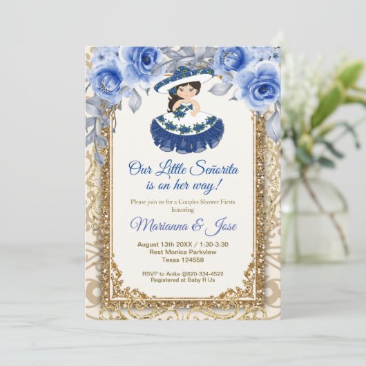 Senorita Navy Blue Fiesta Couple Shower Kaart (Staand voorkant)