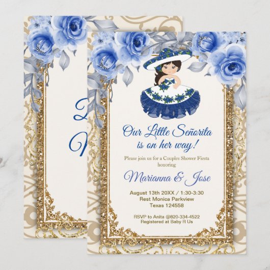 Senorita Navy Blue Fiesta Couple Shower  Kaart (Voorkant / Achterkant)