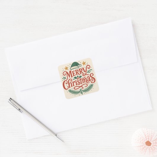 Sensational Merry Christmas typography Vierkante Sticker (Envelop)
