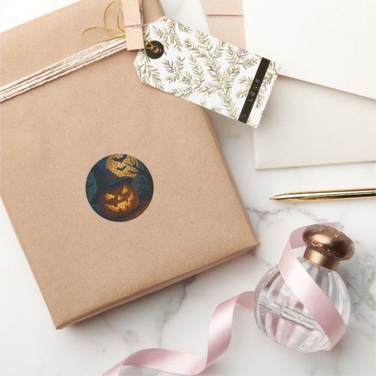 Sensational Mosaic Pumpkin Halloween Ronde Sticker (Geschenken)