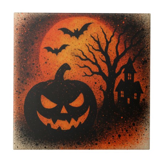 Sensational Spray Art Pumpkin Halloween Tegeltje (Voorkant)