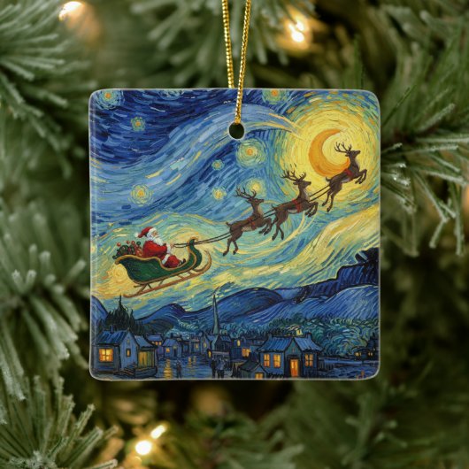 Sensational Van Gogh-esque Santa Rudolph Keramisch Ornament (Boom)