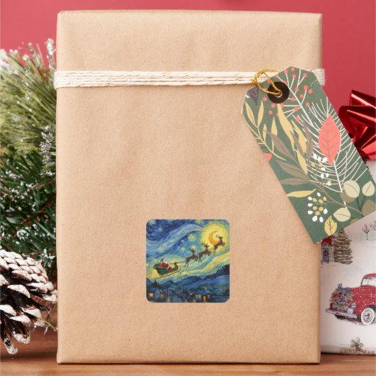 Sensational Van Gogh-esque Santa Rudolph Vierkante Sticker (Feestdagen)