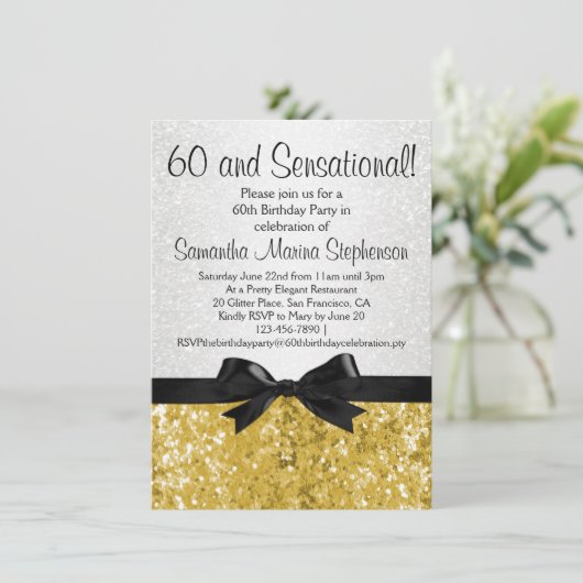 Sensationeel Gouden Sparkle Bow 60ste Verjaardagsf Kaart (Staand voorkant)
