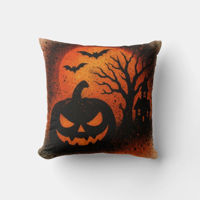 Sensationele Spuitkunst Pompoen Halloween Kussen (Voorkant)
