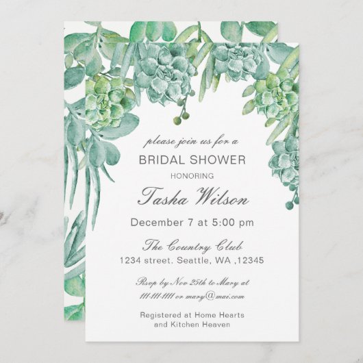 Sensationele Succulents Bridal Shower Invitations Kaart (Voorkant / Achterkant)