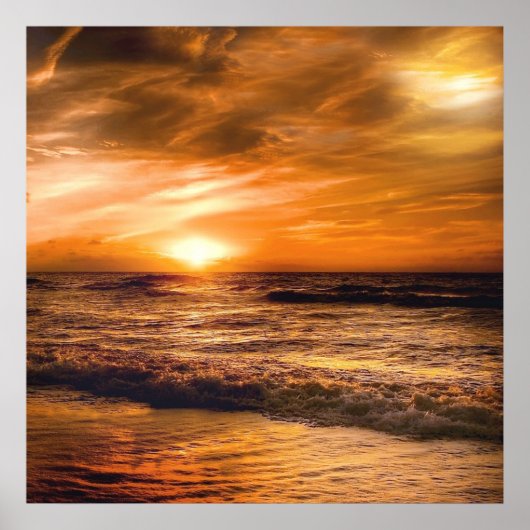 sensationele zonsondergang op een romantisch stran poster (Voorkant)