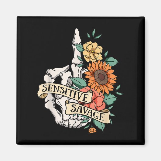 Sensitive Savage Flower Skeleton Dead Inside Motiv Magneet (Voorkant)
