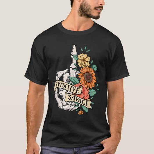 Sensitive Savage Flower Skeleton Dead Inside Motiv T-shirt (Voorkant)
