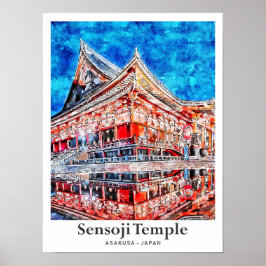 Sensoji Temple Asakusa Japan Travel Waterverf Poster