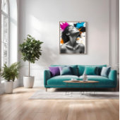 Sensueel Meisje Monochroom Portret met Kleur Splas Canvas Afdruk