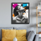 Sensueel Meisje Monochroom Portret met Kleur Splas Canvas Afdruk