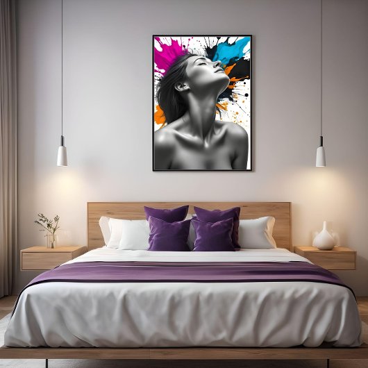 Sensueel Meisje Monochroom Portret met Kleur Splas Canvas Afdruk