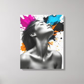 Sensueel Meisje Monochroom Portret met Kleur Splas Canvas Afdruk (Voorkant)