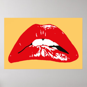 Sensuele lippen bijtende retro poster