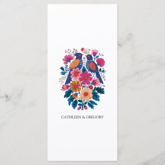 Sensuous Folk Birds and Flowers Wedding Pattern Menu (Achterkant)