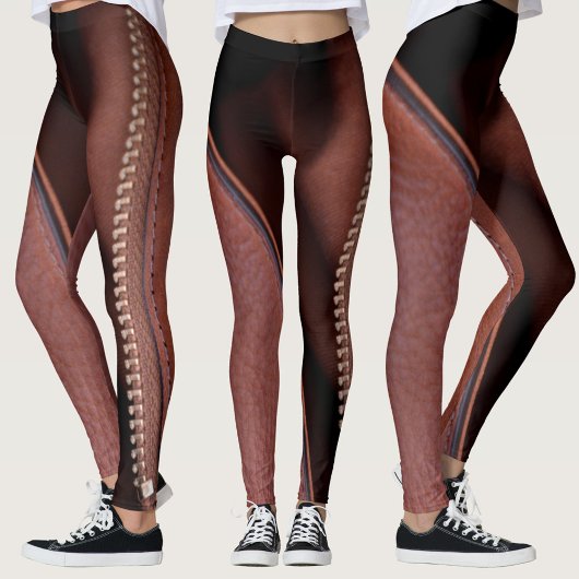 Sensuous Unzipped Faux Bruin Leder Leggings