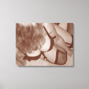 Sensuous Vrouw in lingerie, volwassen natuurlijke  Canvas Afdruk