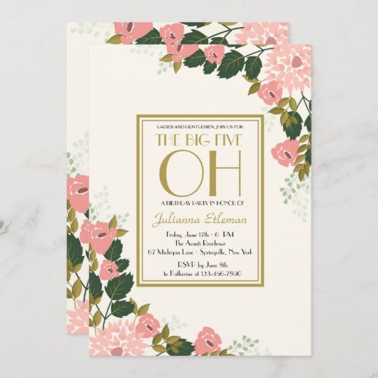 Sentimental Floral Invitation Kaart (Voorkant / Achterkant)