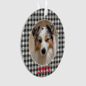 Sentimental Pet Photo Dark Grey Buffalo Plaid Ornament (voorkant)