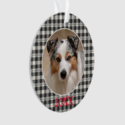 Sentimental Pet Photo Dark Grey Buffalo Plaid Ornament (voorkant)