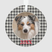 Sentimental Pet Photo Dark Grey Buffalo Plaid Ornament (achterkant)
