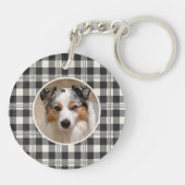 Sentimental Pet Photo Dark Grey Plaid Art Sleutelhanger (Achterkant)