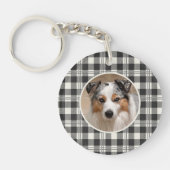 Sentimental Pet Photo Dark Grey Plaid Art Sleutelhanger (Voorkant)