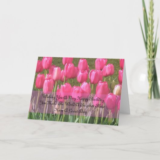 Sentimental Pink Tulip Birthday kaart (Voorkant)