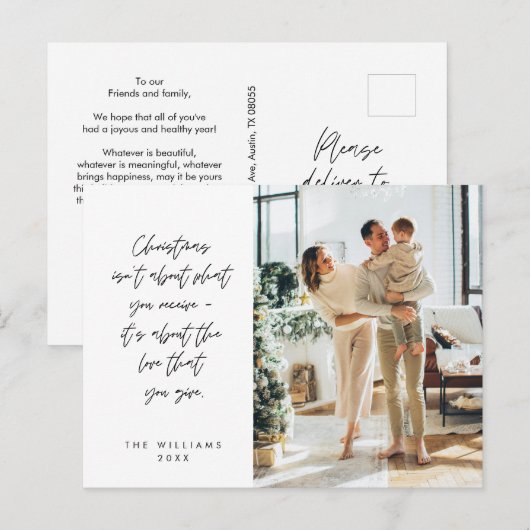 Sentimenteel, Vrolijk Kerstfeest, Familiefoto Briefkaart (Voorkant / Achterkant)