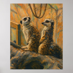 Sentinels of Stillness - Meerkat Pair op Branch Poster