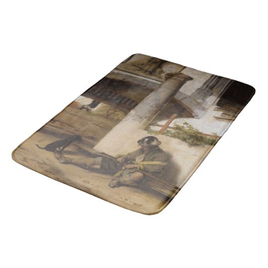 Sentry bewaakt een poort met zijn hond badmat (Gekanteld)