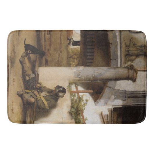 Sentry bewaakt een poort met zijn hond badmat (Voorkant)