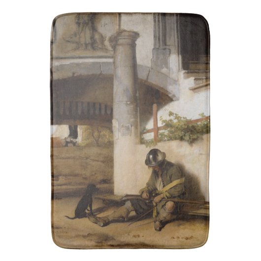 Sentry bewaakt een poort met zijn hond badmat (Voorkant Verticaal)