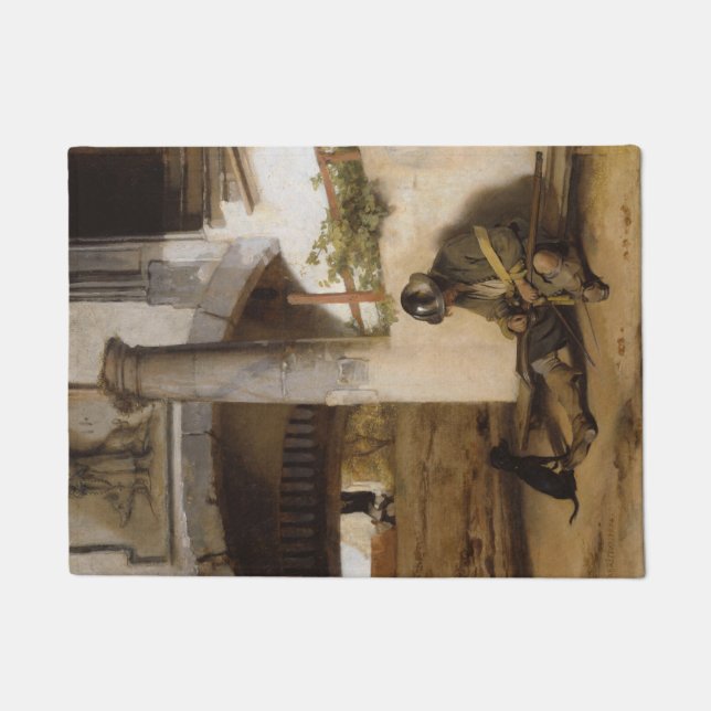 Sentry bewaakt een poort met zijn hond deurmat (Voorkant)