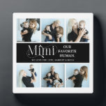 Sentsationeel Fotocollage Mimi Aandenken Fotoplaat<br><div class="desc">Maak het perfecte cadeau voor de meest geweldige moeder met onze gebruiksvriendelijke template, met zes foto's van gekoesterde herinneringen en de schattige tekst 'Mimi, onze favoriete mens' op een zwarte achtergrond die je kunt veranderen in de kleuren van je keuze. Aangevuld met de naam van je kind(eren) en een schattig...</div>