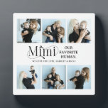 Sentsationeel Fotocollage Mimi Aandenken Fotoplaat<br><div class="desc">Maak het perfecte cadeau voor de meest geweldige moeder met onze gebruiksvriendelijke template, met zes foto's van gekoesterde herinneringen en de schattige tekst 'Mimi, onze favoriete mens' op een witte achtergrond die je kunt veranderen in de kleuren van je keuze. Aangevuld met de naam van je kind(eren) en een schattig...</div>