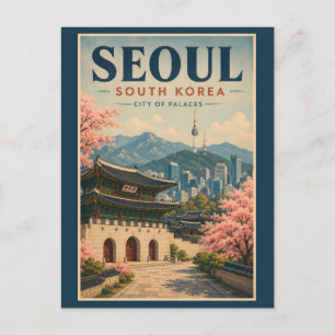 Seoel Zuid-Korea Illustratie Reis Kunst Vintage Briefkaart