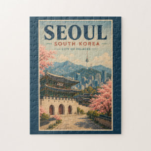Seoel Zuid-Korea Illustratie Reis Kunst Vintage Legpuzzel