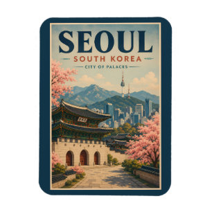 Seoel Zuid-Korea Illustratie Reis Kunst Vintage Magneet