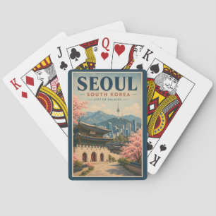 Seoel Zuid-Korea Illustratie Reis Kunst Vintage Pokerkaarten