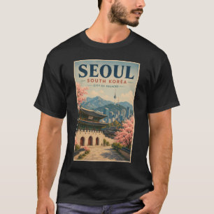 Seoel Zuid-Korea Illustratie Reis Kunst Vintage T-shirt