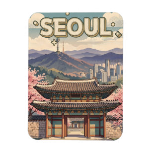 Seoel Zuid-Korea – Kersenbloesems & Silhouet Magneet