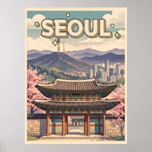 Seoel Zuid-Korea – Kersenbloesems & Silhouet Poster