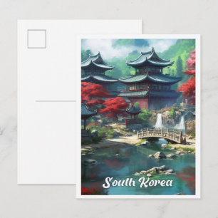 Seoel Zuid-Korea Kunst Vintage Reisillustratie Briefkaart