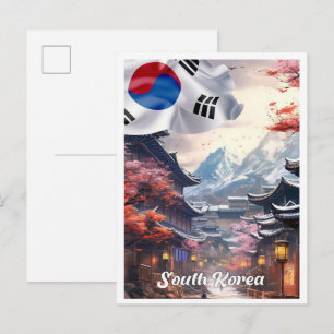 Seoel Zuid-Korea Kunst Vintage Reisillustratie Briefkaart